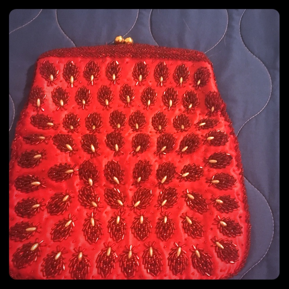 Red beaded clutch
